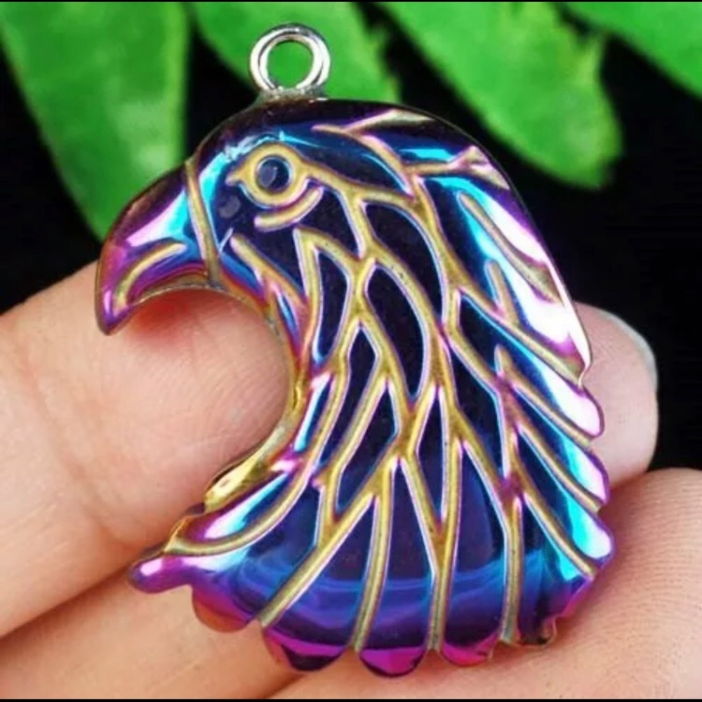 Multi Colored Hematite eagles head pendant